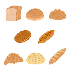 手描き　いろんなパンのイラスト　テクスチャあり