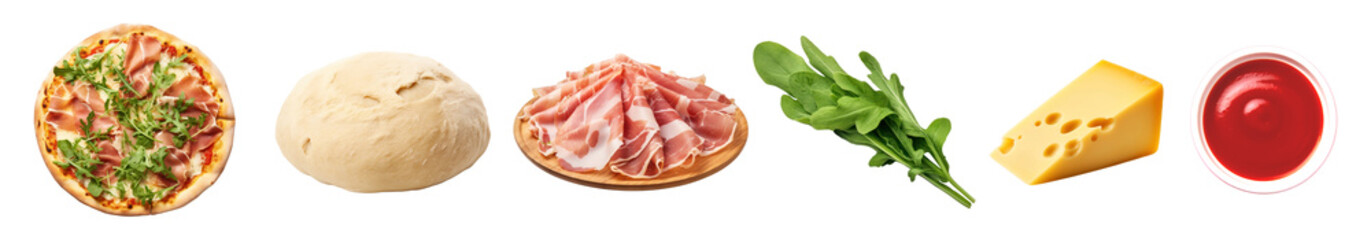 Photo of parma ham pizza’s ingredients set