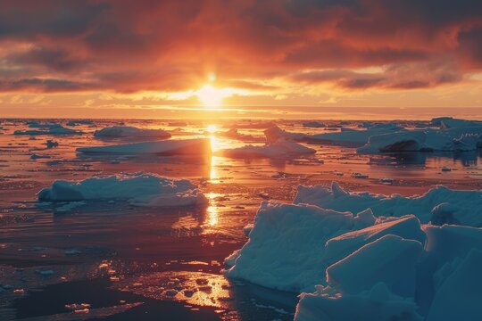 Sea ice in the weddell sea during sunset.