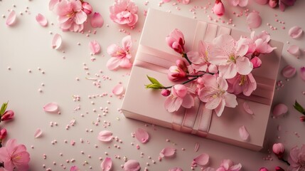  luxury mothers day flyer, pink gift box with flowers 