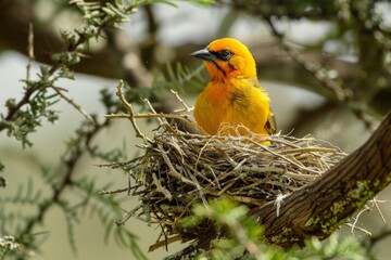 Speke's weaver (Ploceus spekei) (male) at nest, Laikipia County, Kenya