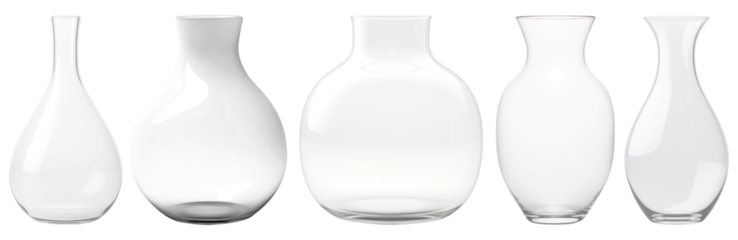 PNG clear glass flower vase  cut out element set