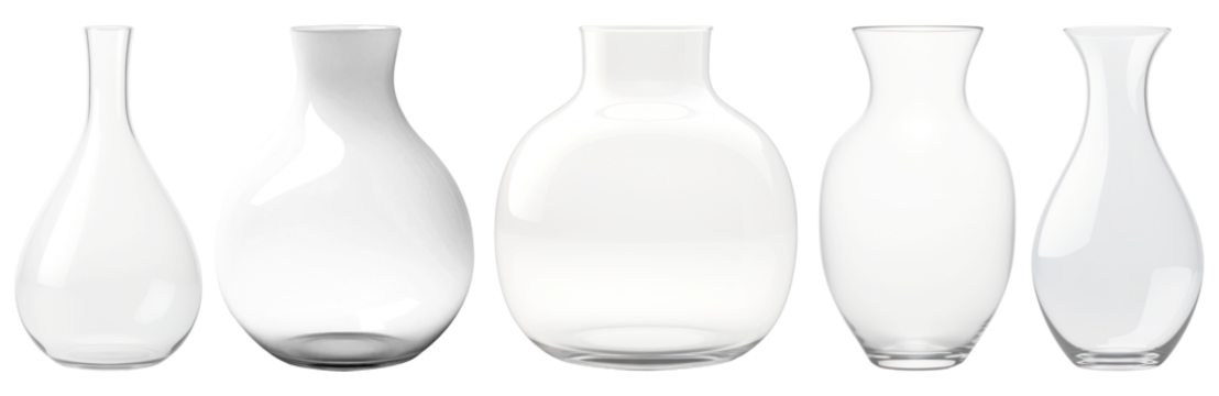 PNG clear glass flower vase  cut out element set