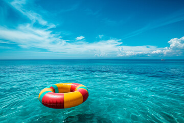 Obraz premium beautiful blue sea and colorful inflatable ring
