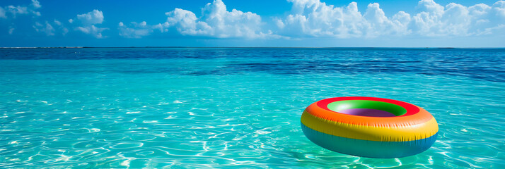 Obraz premium beautiful blue sea and colorful inflatable ring