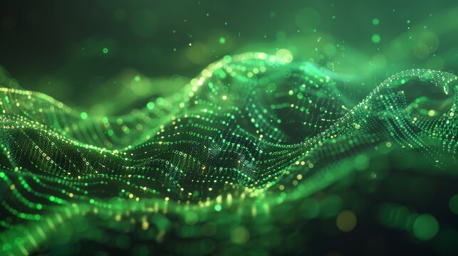An abstract illustration of a green wave with binary code patterns, symbolizing the transformative power of AI in green technology.