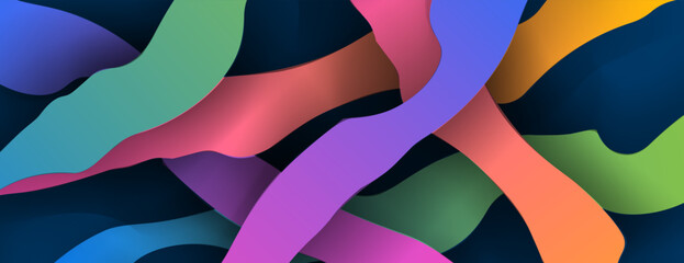 overlapping colorful abstract shapes paper background with gradient color