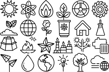 Earth day related concept editable stroke outline icons isolated on white background flat vector illustration