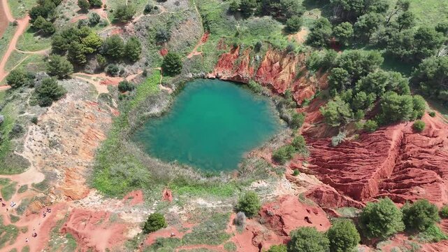 Aerial drone shot of Bauxite Cave of Otranto, Lecce, Puglia, Italy.