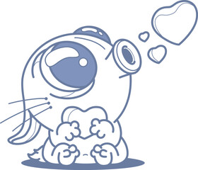 Cute cartoon rabbit blows the air kiss