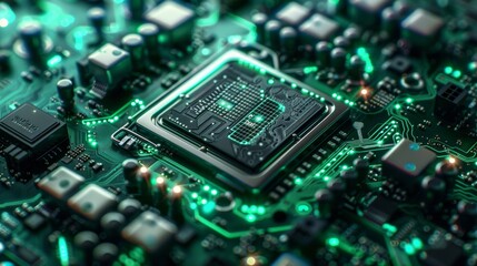 Obraz premium An elegant illustration of a green CPU with intricate patterns and designs, showcasing the artistic side of computer hardware.