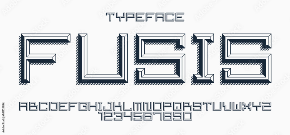 Poster minimal geometric cyberpunk font with facet effect, vector typeface in geometry volume style, future