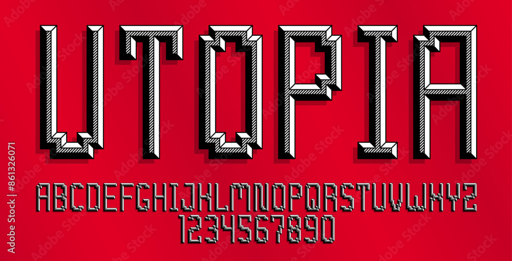 Poster minimal geometric cyberpunk font with facet effect, vector typeface in geometry volume style, future