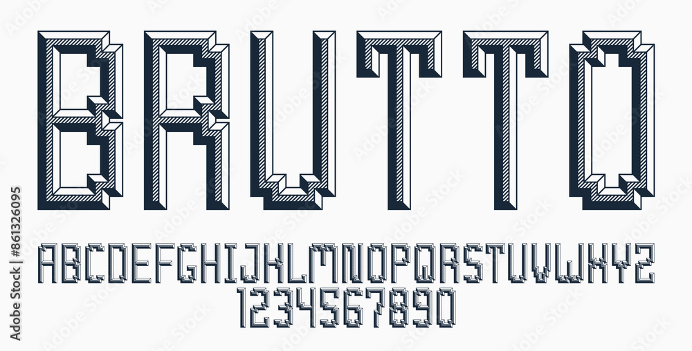 Poster minimal geometric cyberpunk font with facet effect, vector typeface in geometry volume style, future
