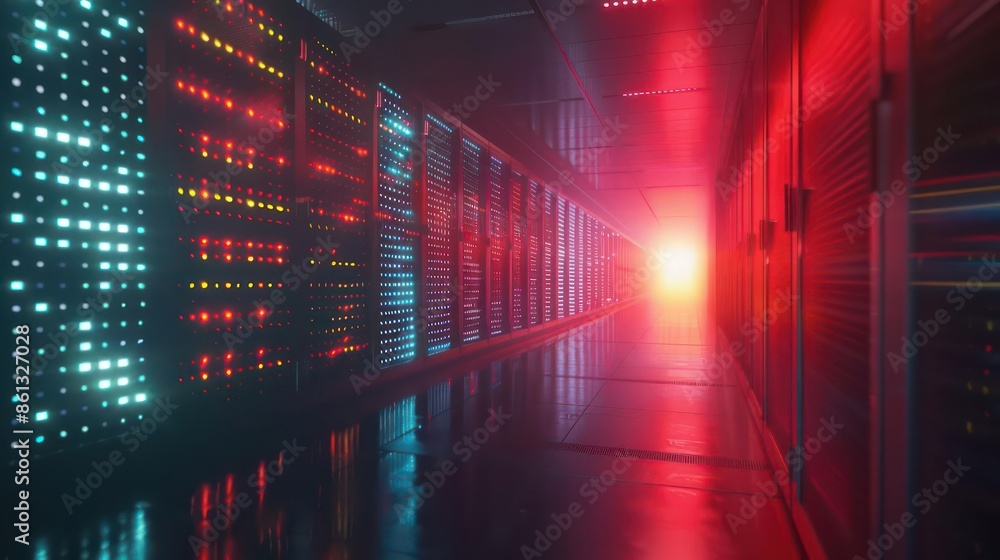 Poster conceptual image of a supercomputers holographic data display with plenty of space for text