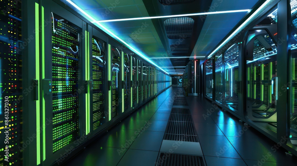 Poster conceptual image of a supercomputers holographic data display with plenty of space for text