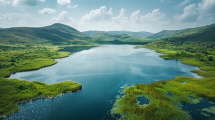 Lake at the heart of a hilly area 