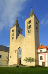 View of the Premonstratensian Monastery from 12th century and the Romanesque church of Annunciation of Virgin Mary in Milevsko, Czech republic