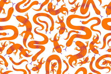 Snakes and lizards seamless textile, vector background with a lot of reptiles endless texture, stylish fabric or wallpaper design, dangerous poisoned wild animals.