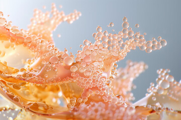 A close-up of an AHA/BHA molecule dissolving dead skin cells, revealing brighter, healthier skin beneath 