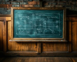 The image shows a blackboard with a drawn diagram on it