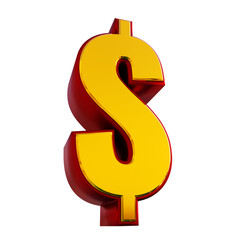 Dollar symbol 3d render gold mix red stroke