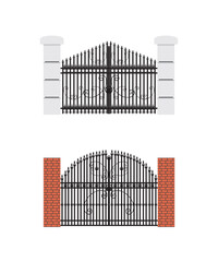 Entrance metal gate and stone posts
