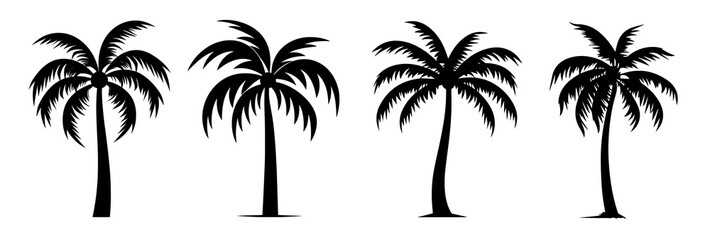 Palm tree silhouette png cut out element set