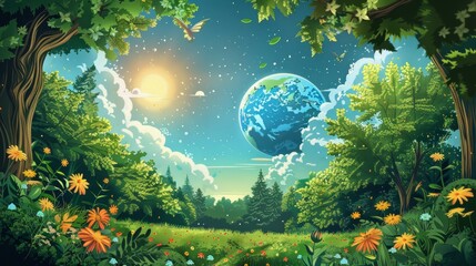 Celebrate Earth Day with a vibrant and captivating cartoon 2d illustration showcasing the concept of ecology 