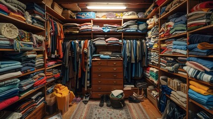 From a cluttered closet to an organized wardrobe picture clothes haphazardly strewn across shelves being transformed into neatly stacked piles and orderly boxes 