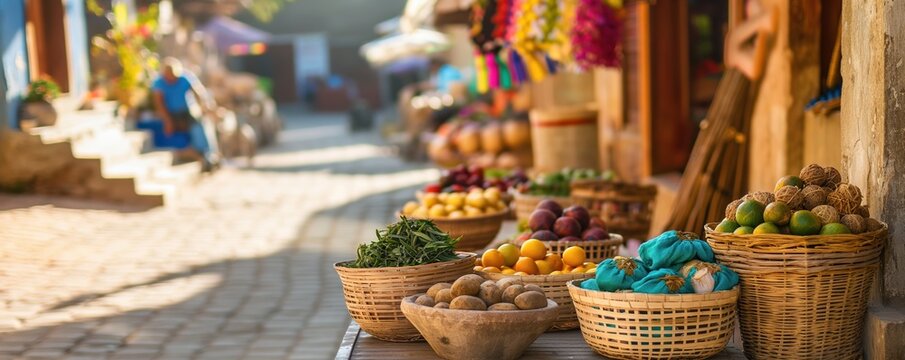Street market with vendors selling handmade crafts