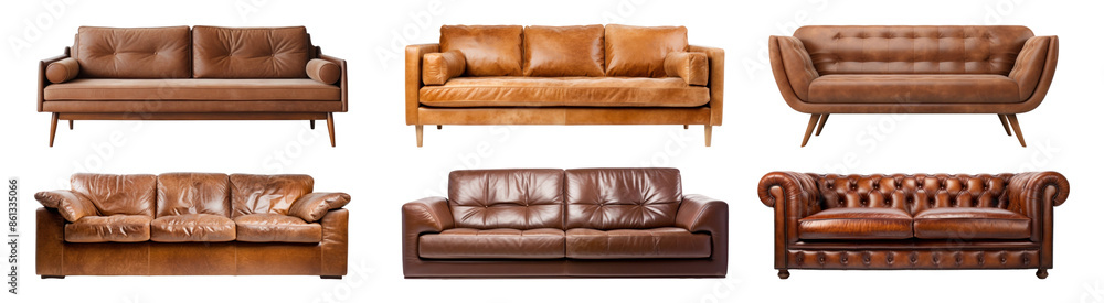 Poster leather sofa png cut out element set