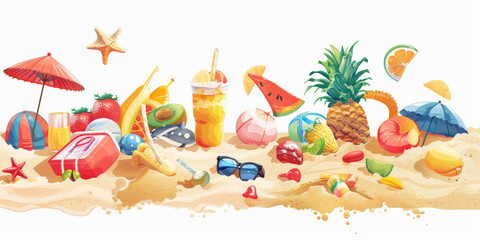 Tropical Holiday Elements on Sand Pile
