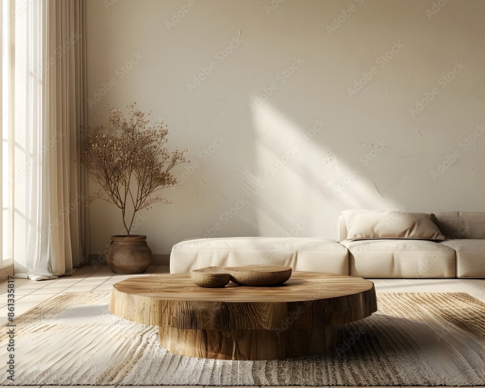 Wall mural stylish blank coffee table in cozy and minimalist living room ideal for home decor product mockups