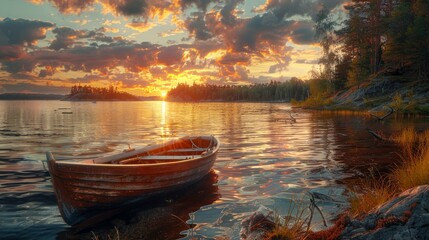 Fototapeta premium Sunset and fishing boat