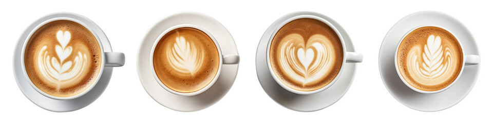 Latte art with coffee cups png cut out element set
