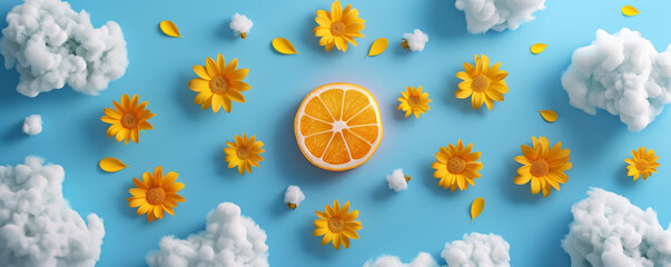 Obraz premium Whimsical Flat Lay with Summer Elements on Blue 