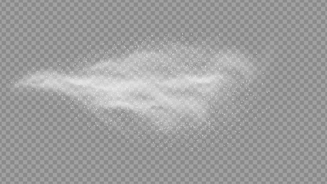 Airy water spray. Mist. Sprayer fog isolated on black transparent background. Airy spray and water hazy mist clean illustration. Vector illustration for your design, advertising, brochures and rest.