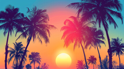 Obraz premium Bright Summer Scene with Palm Trees and Sunset 