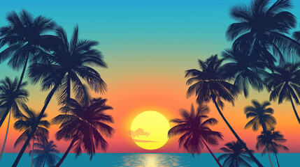 Colorful Summer Sunset with Palm Trees
