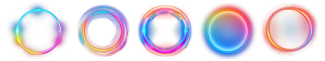 Fototapeta premium Glowing neon circle frame png cut out element set