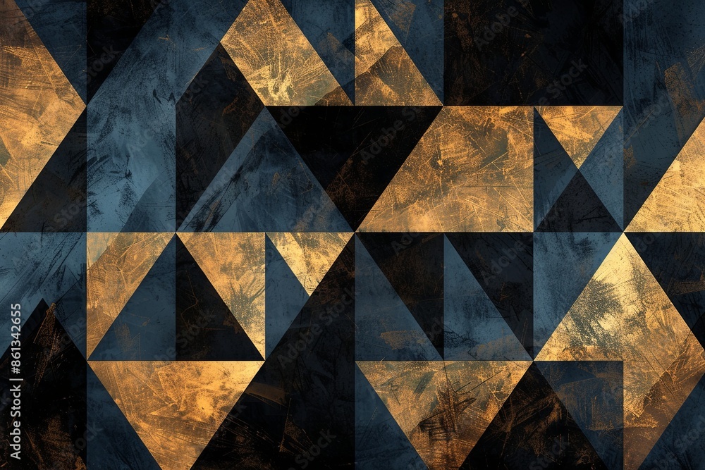 Sticker Bronze and Sapphire Geometric Design: Geometric shapes in bronze and sapphire hues on a nearly black background