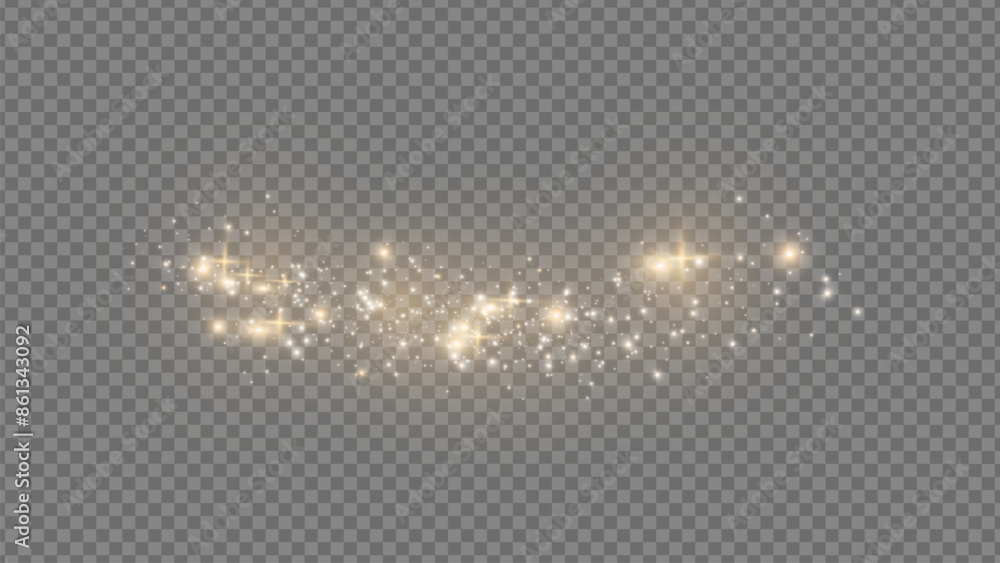 Wall mural the dust sparks and golden stars shine with special light. vector sparkles on a transparent backgrou