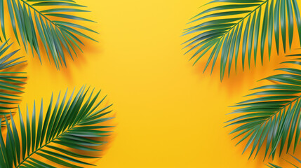 Fototapeta premium Flat-Lay Palm Branches on Vibrant Yellow 