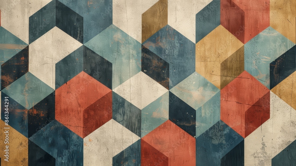 Aufkleber abstract geometric pattern with textured, colorful cubes. perfect for modern design projects.
