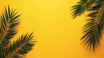 Fototapeta premium Tropical Palm Leaves on Bright Yellow Background 