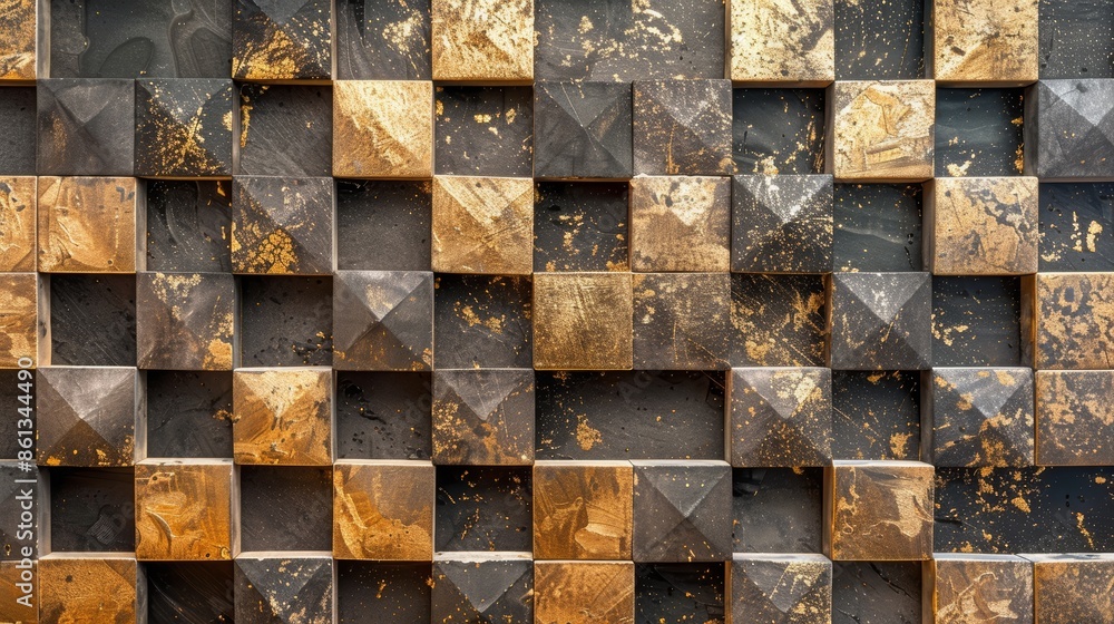 Poster abstract wooden wall texture with geometric pattern and warm tones.