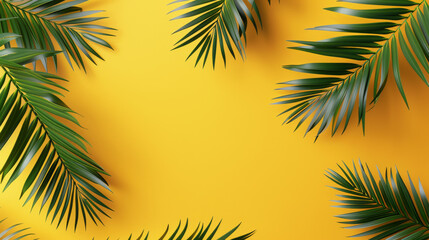 Obraz premium Green Palm Leaves Over Yellow Backdrop 