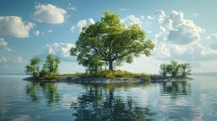 A deserted island surrounded by water