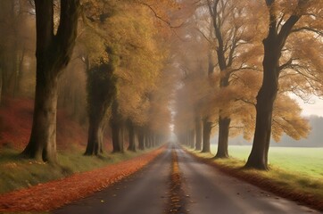 Obraz premium Countryside road in autumn, Blur seasonal background